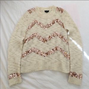 Topshop Sequined Knit Sweater Ivory Cream Gold 8 Medium